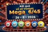 Vietlott 26/8 - Xổ số Vietlott Mega 6/45 hôm nay 26/8/2026