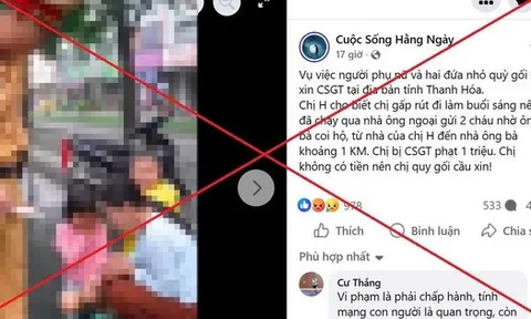 Hình ảnh người mẹ và 2 con nhỏ quỳ gối cầu xin CSGT Thanh Hóa là bịa đặt, vu khống