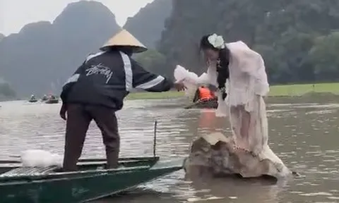 Người mẫu bị ngã xuống sông khi chụp ảnh ở Tam Cốc