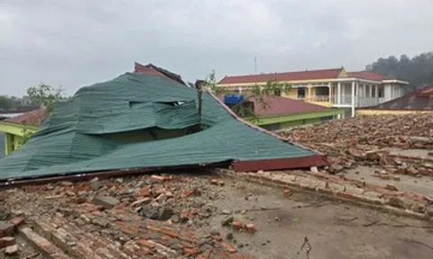 Mưa đá kèm giông lốc lật mái trường học, đập gãy cây cối ở Thanh Hóa