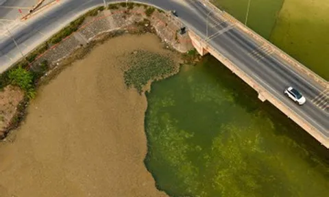 Lớp váng vàng xuất hiện tại hồ nước thải công ty hoá chất, người dân thấp thỏm lo ngại