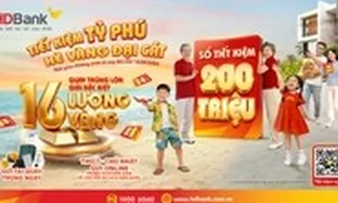 Cơ hội trúng 16 lượng vàng khi gửi tiết kiệm 50 triệu đồng tại HDBank