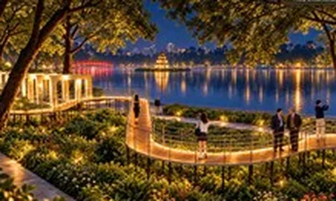 Cận cảnh 'cầu cạn check-in' đang được lắp đặt bên hồ Gươm