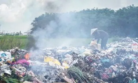 Lò đốt hỏng, công nhân ngày ngày châm lửa đốt rác giữa cánh đồng ở Ninh Bình