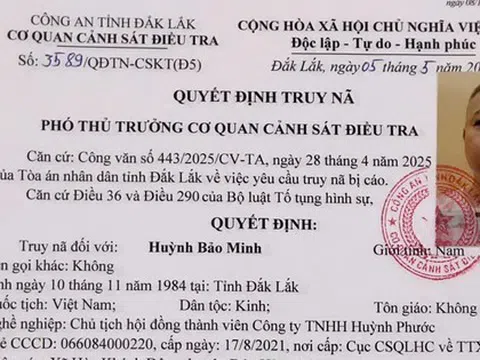 Truy nã cựu Chủ tịch HĐTV Công ty TNHH Huỳnh Phước vì tham ô tài sản và rửa tiền
