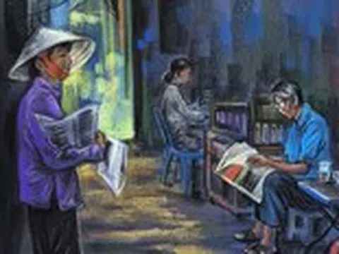 Thương những sạp báo cuối cùng ở TP.HCM qua tranh vẽ của Lê Sa Long